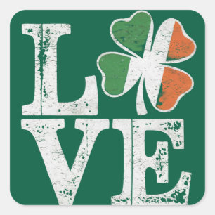 Sticker Carré St Patrick Love Chance Irlande Trèfle Vert 