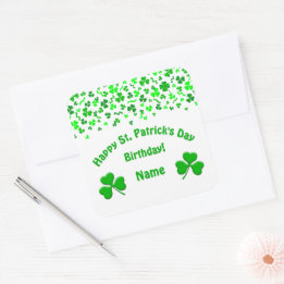 Sticker Carré St Patrick's Day Birthday Green Shamrocks Confetti