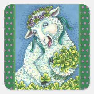 STICKER CARRÉ ST. PATRICK'S DAY IRISH EWE, SHEEP & SHAMROCK