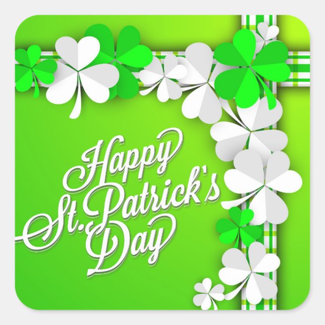 Sticker Carré St. Patrick's "Shamrocks/Ruban" Joyeux St patrick (Devant)