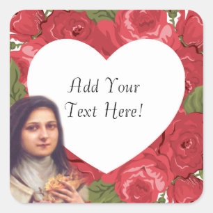 Sticker Carré St Therese Vintage Victorien Roses Rouges