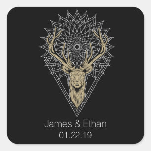 Sticker Carré Stag Mandala Mariage