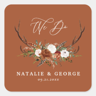 Sticker Carré Stag rustique botanique mariage terre cuite botani