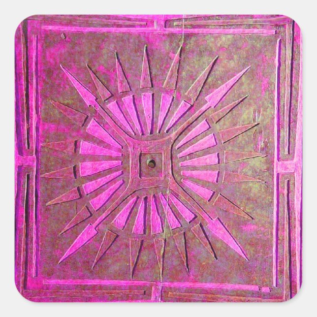 Sticker Carré STAR DU MATIN Rose, Fuchsia Black, Monogramme (Devant)