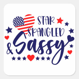 Sticker Carré Star Spanked et Sassy American Flag Heart