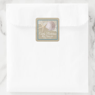 Sticker Carré Starfish and Sand Dollar Burlap Beach Bat mitzvah