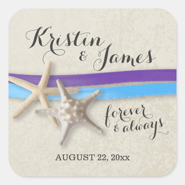 Sticker Carré Starfish et Ribbon Purple et Blue Beach (Devant)
