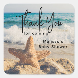 Sticker Carré Starfish sur un Baby shower photo de plage de sabl