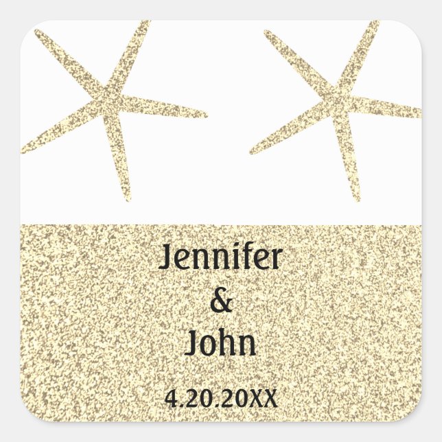 Sticker Carré Starfish Tropical Gold Parties scintillant Mariage (Devant)