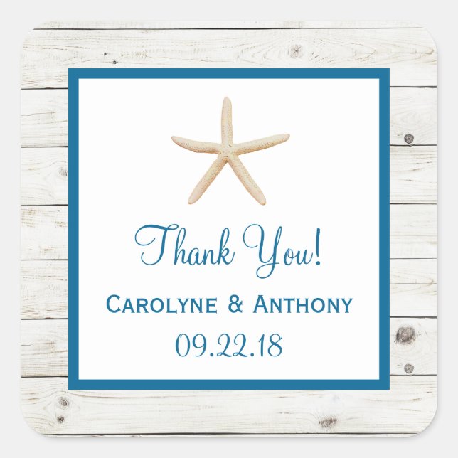 Sticker Carré Starfish Whitewashed Wood Beach Wedding Collection (Devant)