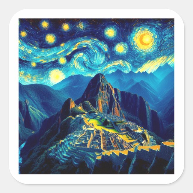 Sticker Carré Starry Night Machu Picchu Pérou (Devant)