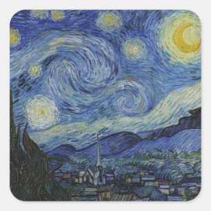 Sticker Carré Starry Night & Van Gogh /célèbre art vintage