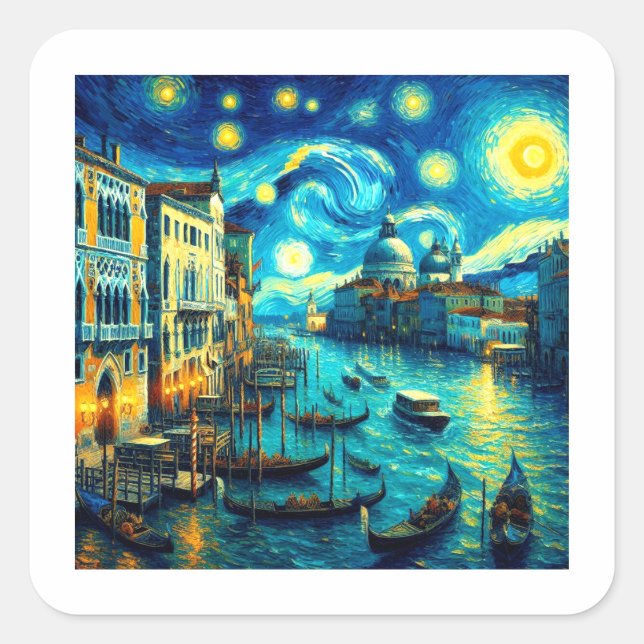 Sticker Carré Starry Night Venice Italie (Devant)