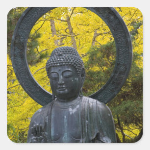 Sticker Carré Statue de Bouddha dans les jardins japonais Golden