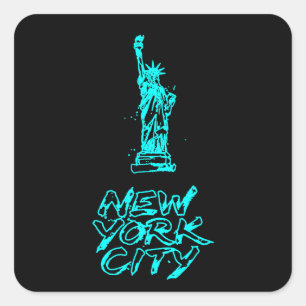 Sticker Carré Statue de la Liberté de New York City Néon Cyan Pi