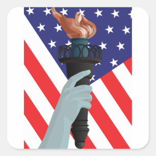 Sticker Carré Statue de la Liberté Torch avec drapeau américain