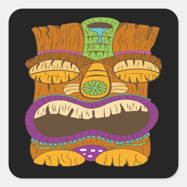 Sticker Carré Statue Tiki endormie avec bouche ouverte, Noir drô (Devant)