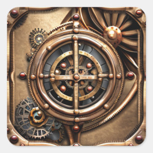 Sticker Carré Steampunk Gears Metal Art