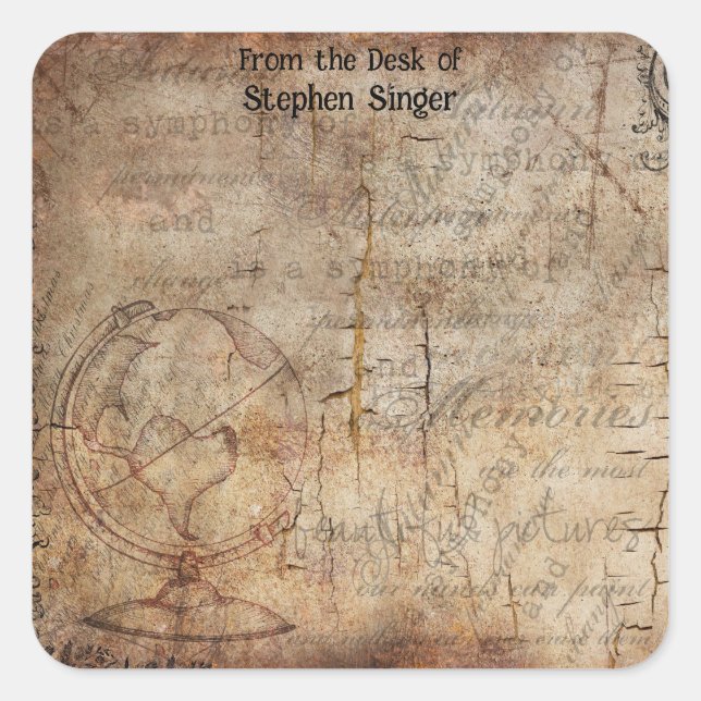 Sticker Carré Steampunk Globe Travel Journal Papier (Devant)