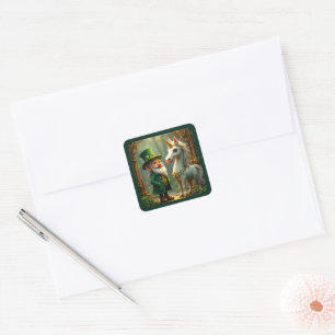 Sticker Carré Steampunk Gnome-Leprechaun Unicorn Jour de la Sain
