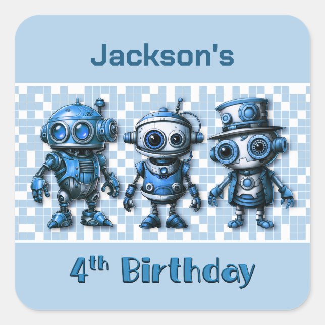 Sticker Carré Steampunk Robot Thème 4ème anniversaire (Devant)