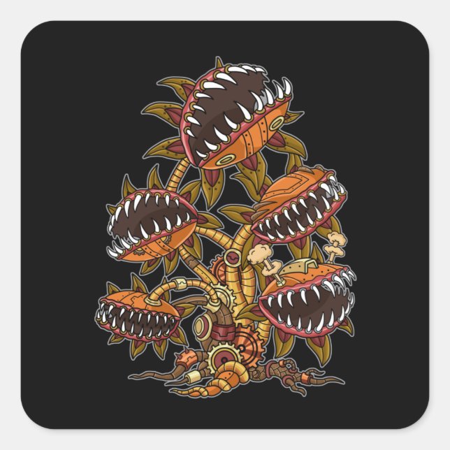 Sticker Carré Steampunk Victorian Carnivore Plante Vénus Fly (Devant)