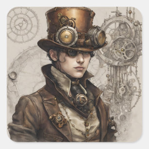 Sticker Carré Steampunk Victorian Gentleman Artwork