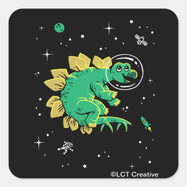 Sticker Carré Stegosaurus Dinos Tan Vert Dans L'Espace (Devant)