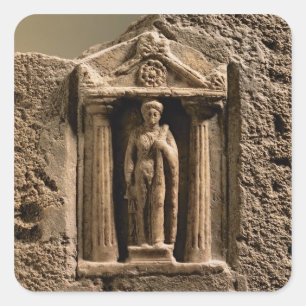 Sticker Carré Stele votif de marbre et de grès avec le figu