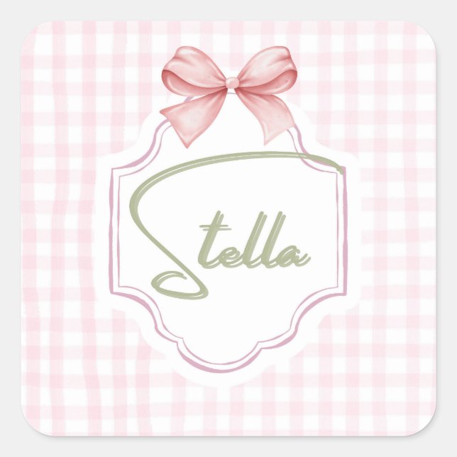 Sticker Carré Stella personnalisée Baby Girl Nursery Bow&En vich (Devant)
