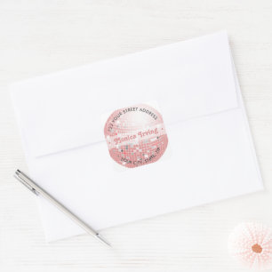 Sticker Carré Stick d'adresse Dusty Pink Disco Ball Retro les an