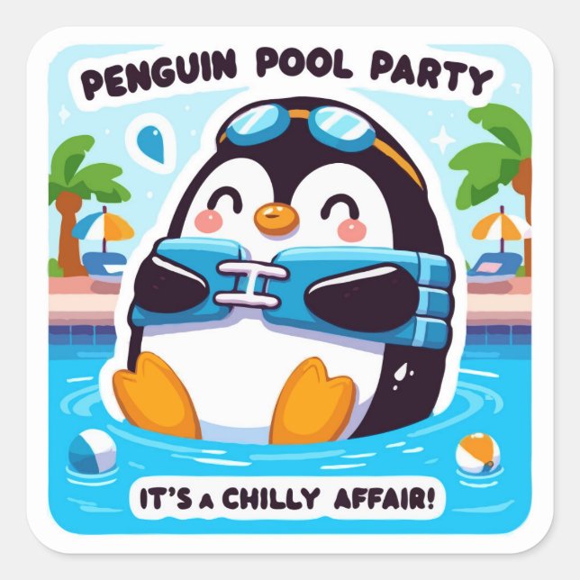 Sticker Carré Stick de la partie de la piscine de pingouin migno (Devant)