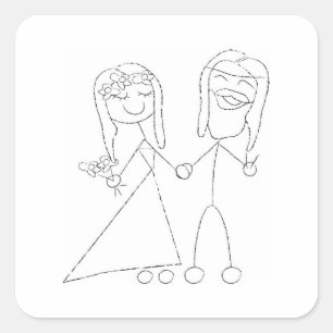 Sticker Carré Stick Dessin simple de la mariée et de la chambre