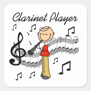 Sticker Carré Stick Figure Homme Clarinet Lecteur Tshirts et cad