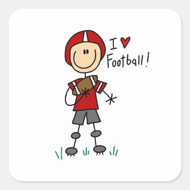 Sticker Carré Stick Figure I Love Football T-shirts et cadeaux (Devant)