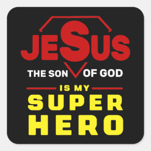 Sticker Carré Stick Jésus, Don Chrétien Jésus Est Mon Superhéros