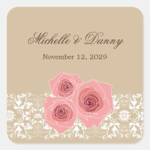 Sticker Carré Stick Mariage de dentelle en rose romantique Roses