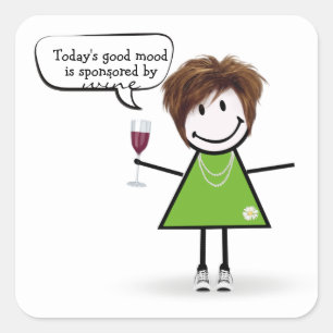 Sticker Carré Stick Party Girl with Red Wine