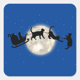 Sticker Carré Stick père Noël avec chats amusants