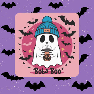 Sticker Carré Stick personnalisé Boba Boo Ghost rose mignon