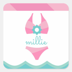 Sticker Carré Stick personnalisé en maillot de bain rose bikini