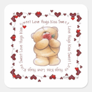 Sticker Carré Sticker/Ours et Coeurs