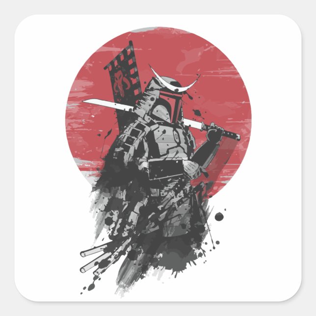 Sticker Carré "Sticker Samurai Warrior - Art Japonais d'encre Vi (Devant)
