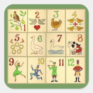 Sticker Carré Stickers, Glosseux, gros, 3 pouces NOËL ART FOLK