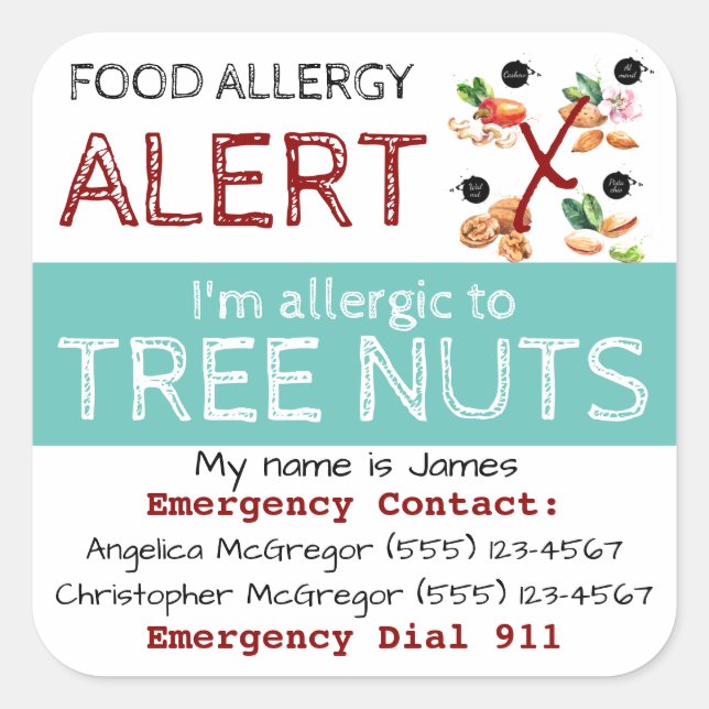 Sticker Carré Sticleur d'allergie alimentaire de noix d'arbre Tu (Devant)