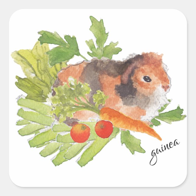 Sticker Carré Sticule d'aquarelle de salade de carottes en pois  (Devant)