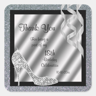 Sticker Carré Stiletto et Streamers de la Glitterie Argent