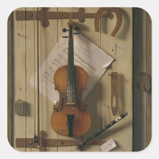 Sticker Carré Still Life, Violon et Musique (Devant)
