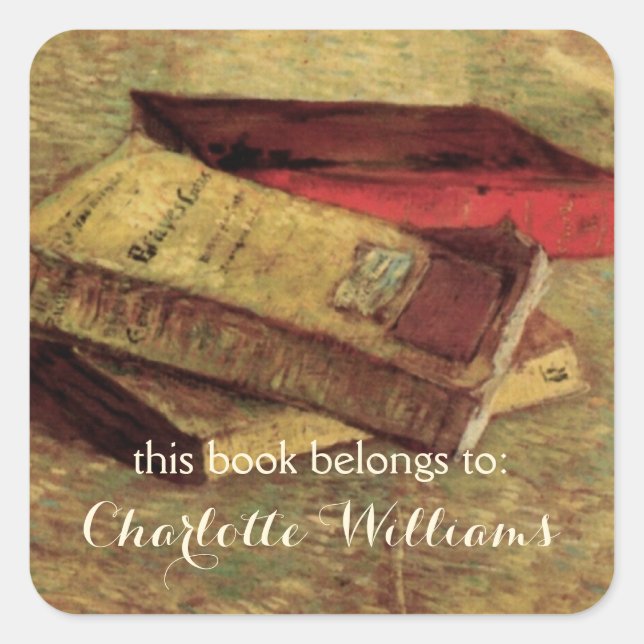 Sticker Carré Still Life with Three Books par Vincent van Gogh (Devant)