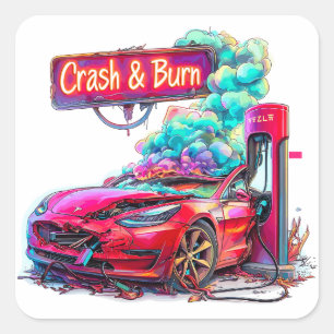 Sticker Carré Stock Market Crash & Burn, EV Elon Musk e.g.